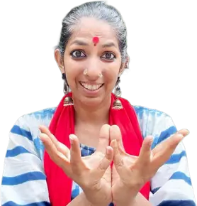 Priya holding a dance mudra with both hands