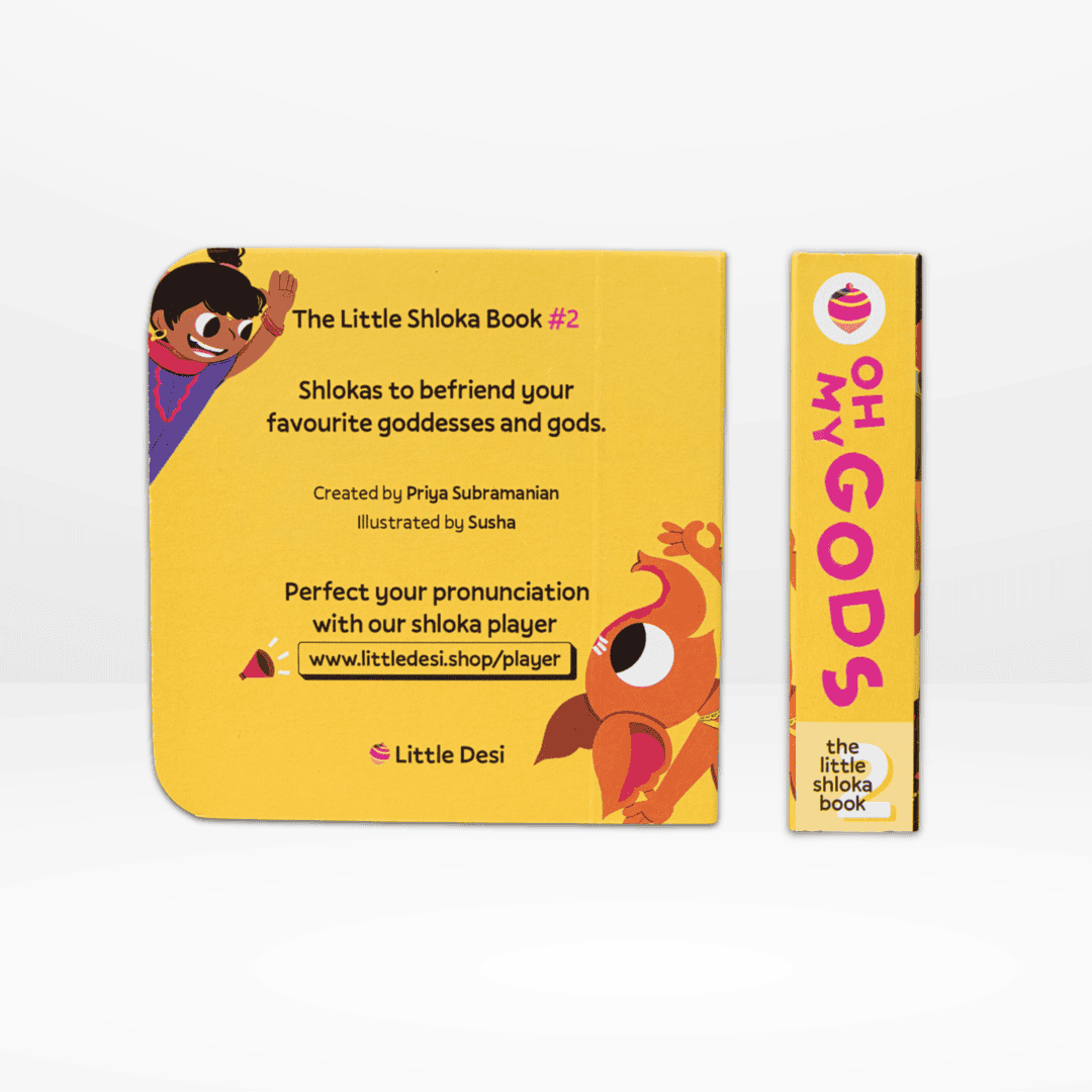 Back cover and spine of The Little Shloka Book #2: Oh My Gods